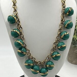 J. Crew Vintage Gold Chain Large Chunky Green Bubble Bauble Statement Necklace